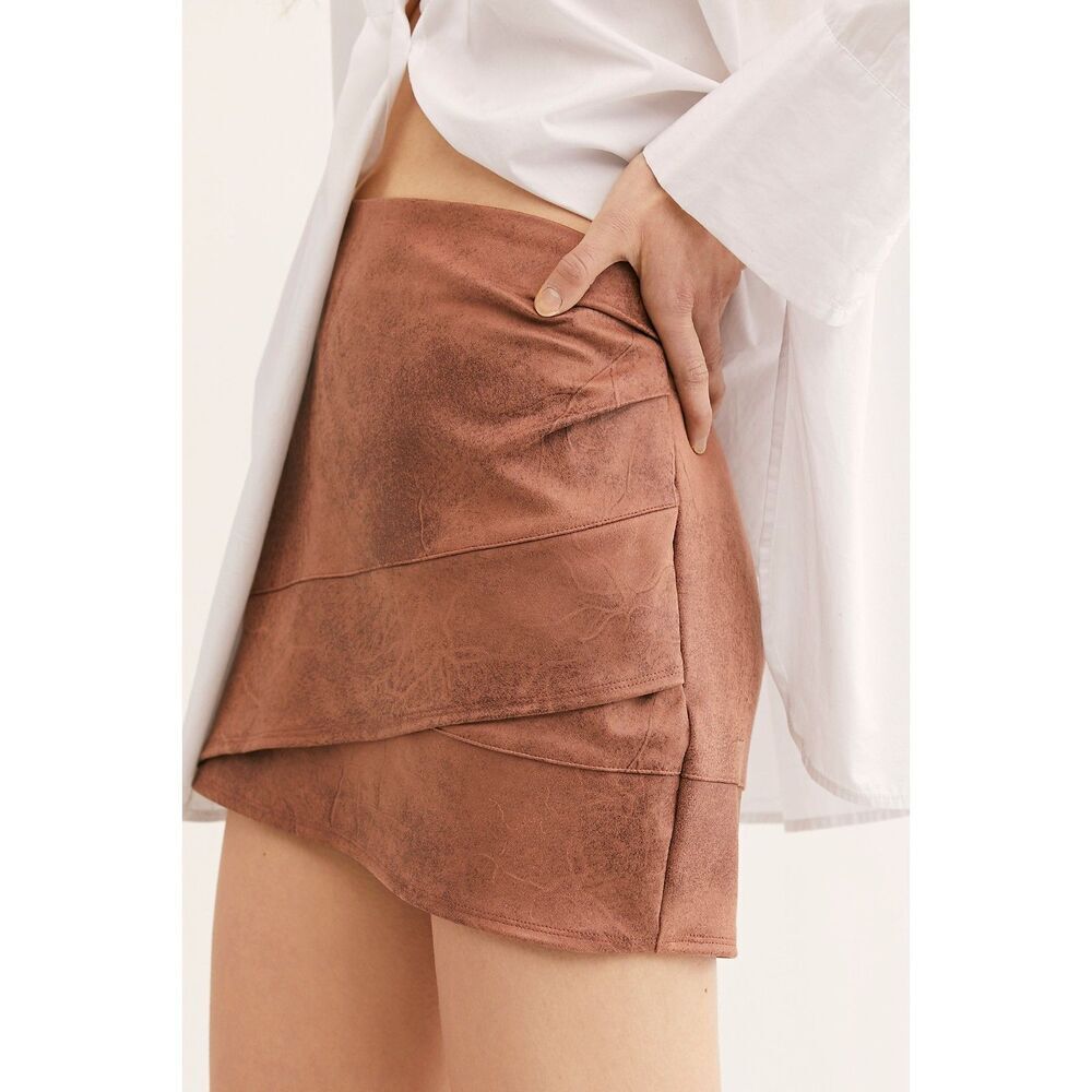 Free People Summer Love Vegan Suede Mini Skirt Size 12 Brown Cowgirl Retro - Picture 9 of 10